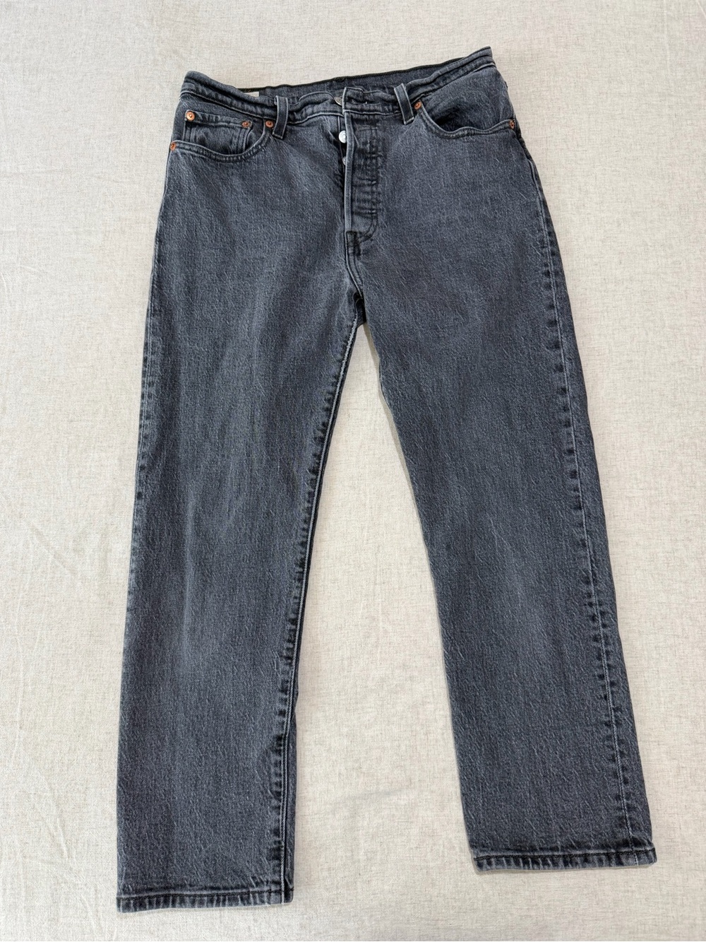 LEVIS PREMIUM 501 washed charcoal black straight leg jeans 29x26